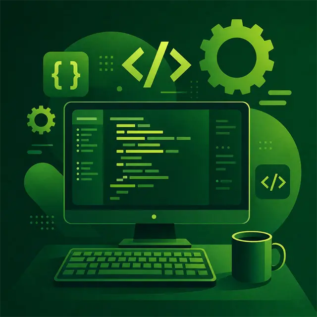 Illustrative example — developer workstation with code editor on screen